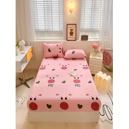 JC HOME Pink Geometric Cotton Fitted 210 TC Queen Bedsheet With 2 Pillow Covers-picture-24