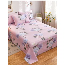 JC HOME Pink  Purple Floral Printed 186 TC Cotton King Bedsheet  2 Pillow Covers-picture-12