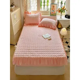 JC HOME Pink Textured 160 TC Fitted Super King Bedsheet Set-2 m x 2.20 m-picture-13