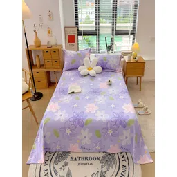 JC HOME Purple & Pink Floral 210 TC Cotton King Bedsheet with 2 Pillow Covers-picture-11
