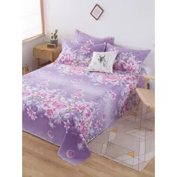 JC HOME Purple & Pink Floral Printed 210 TC King Bedsheet With 2 Pillow Covers-picture-21