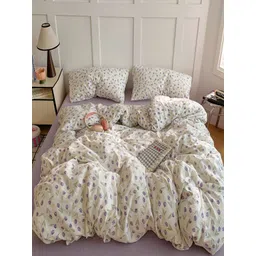 JC HOME Purple & White 4 Pieces Floral Single Regular Bedding Set-picture-12