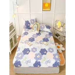 JC HOME Purple & White Floral 150 TC Single Bedsheet With 1 Pillow Covers-picture-27
