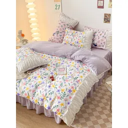 JC HOME Purple & White Printed Double Queen Bedding Set-picture-34