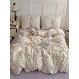 JC HOME Purple & White Solid Polycotton 4 Piece Single Regular Bedding Set-picture-40