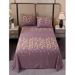 JC HOME Purple & Yellow Floral 220 TC King Bedsheet with 2 Pillow Covers-picture-23