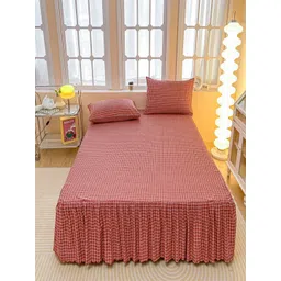 JC HOME Red & White Geometric Printed 150 TC Queen Bedsheet With 2 Pillow Covers-picture-24