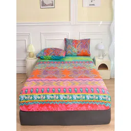 JC HOME Red & Yellow Geometric 140 TC Fitted King Bedsheet with 2 Pillow Covers-image-10