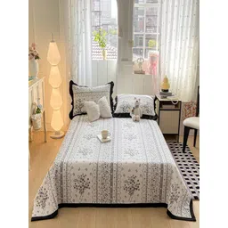 JC HOME Set of 3 White & Black Printed 162 GSM Double Superking Bed Cover-picture-21