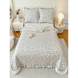 JC HOME White & Black Floral Printed Double King Bedsheet & 2 Pillow Covers-2 m x 2.3 m-picture-26