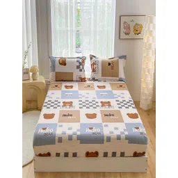 JC HOME White & Blue Abstract Printed 140 TC Fitted King Size Bedsheet Set-picture-18