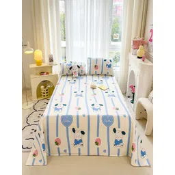 JC HOME White & Blue Conversational 140 TC Single Bedsheet Set 2.30m x 1.60m-picture-17