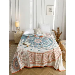 JC HOME White & Blue Ethnic Motifs AC Room 350 GSM Double Bed Quilt-picture-10