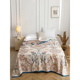 JC HOME White & Blue Ethnic Motifs AC Room 350 GSM Double Bed Quilt-picture-41
