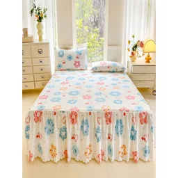 JC HOME White & Blue Floral 140 TC King Bedsheet with 2 Pillow Covers-picture-19