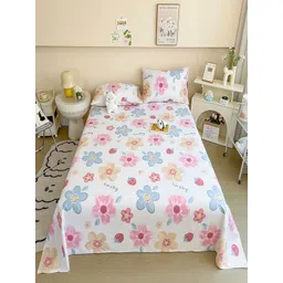 JC HOME White & Blue Floral 220 TC Pure Cotton Single Bedsheet Set 1.60m x 2.30m-picture-30