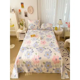 JC HOME White & Blue Floral 220 TC Single Bedsheet Set 1.6 m x 2.3 m-picture-32