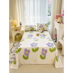 JC HOME White & Blue Floral Printed 140 TC Queen Bedsheet Set- 2.0 m x 2.45 m-picture-29