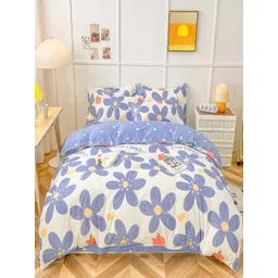 JC HOME White & Blue Floral Printed Double King Bedding Set-picture-23