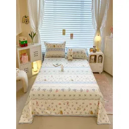 JC HOME White & Blue Floral Printed Pure Cotton 220 TC Single Bedsheet Set 1.6 m x 2.30 m-picture-38