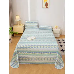 JC HOME White & Blue Geometric 140 TC King Bedsheet with 2 Pillow Covers-2 m x 2.3 m-picture-29