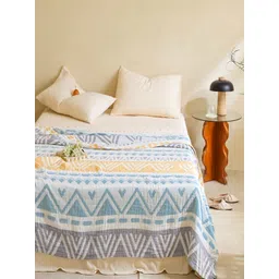 JC HOME White & Blue Geometric AC Room 300 GSM Double Bed Quilt-picture-37