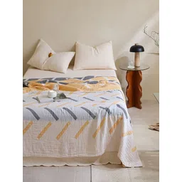 JC HOME White & Blue Geometric AC Room 300 GSM Single Bed Quilt-picture-16