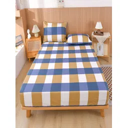 JC HOME White & Blue Geometric Fitted 150 TC King Bedsheet With 2 Pillow Covers-picture-31