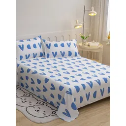 JC HOME White & Blue Graphic 140 TC Single Bedsheet & Pillow Cover-picture-34