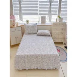 JC HOME White & Blue Printed 140 TC King Bedsheet Set 1.8 m x 2 m-picture-30