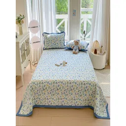 JC HOME White & Blue Printed 162 GSM Single Bed Cover-picture-40