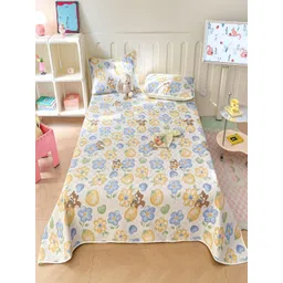 JC HOME White & Blue Printed Cotton Double Bed Cover With Pillow Covers-picture-30