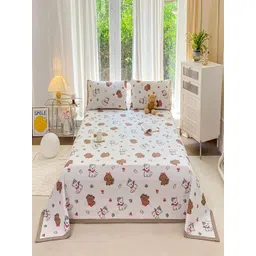JC HOME White & Brown Cartoon Characters Printed 162 GSM Double Queen Bed Cover-image-43