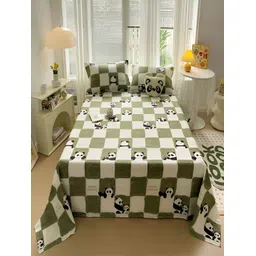 JC HOME White & Green Cartoon Characters 240 TC Single Bedsheet With 1 Pillow Cover-picture-30