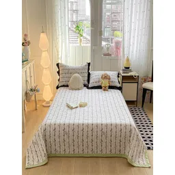 JC HOME White & Green Floral 162 GSM Double Superking Bed Cover - 2.5 x 2.30 m-picture-31