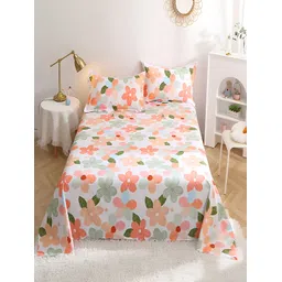 JC HOME White & Green Floral 210 TC Cotton Single Bedsheet with 1 Pillow Cover-picture-32