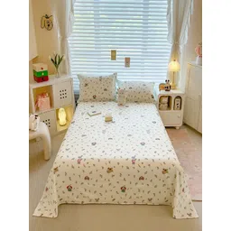 JC HOME White & Green Floral Printed Cotton 220 TC King Bedsheet Set 2 m x 2.3 m-picture-20