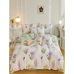 JC HOME White & Green Floral Printed Double Queen Bedding Set-picture-21