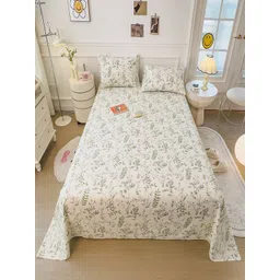 JC HOME White & Green Floral Printed Pure Cotton 220 TC King Bedsheet Set 2.00 m x 2.30 m-picture-22