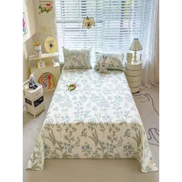 JC HOME White & Green Floral Printed Pure Cotton 220TC Single Bedsheet Set 1.60 m x 2.30 m-picture-25