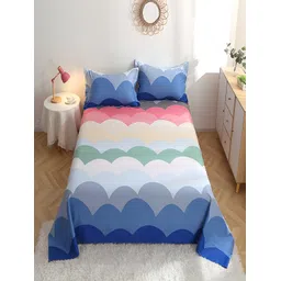 JC HOME White & Green Geometric Cotton 210 TC Single Bedsheet with 1 Pillow Covers-picture-11