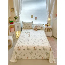JC HOME White & Green Printed 220 TC Pure Cotton Single Bedsheet Set-1.6 m x 2.3 m-picture-39