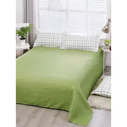 JC HOME White & Green Solid Single Bedding Set With Quilt-picture-26