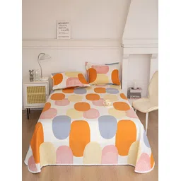 JC HOME White & Orange Geometric 160 TC King Bedsheet with 2 Pillow Covers-picture-36