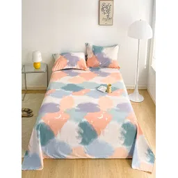 JC HOME White & Peach Geometric 230 TC Single Bedsheet with 1 Pillow Covers-image-37