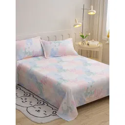 JC HOME White & Pink Floral Printed 140 TC King Bedsheet & 2 Pillow Covers-picture-23