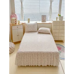 JC HOME White & Pink Floral Printed 140 TC Queen Bedsheet Set 1.5 m x 2 m-picture-31