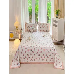 JC HOME White & Pink Floral Printed 162 GSM Double Queen Bed Cover-picture-20