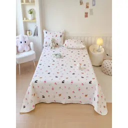 JC HOME White & Pink Floral Printed 162 GSM Double Superking Bed Cover-picture-21