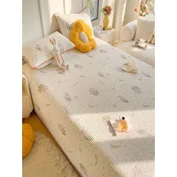 JC HOME White & Pink Floral Printed 162 TC Double King Bed Covers With 2 Pillow Covers image 5